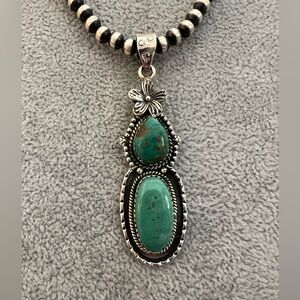 ❤️ Kingman Turquoise Sterling Decorative Navajo Statement 11gm Pendant 2.52”L
